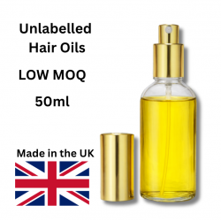 Unlabelled Luxury Hair Oil — 50ml Glass Bottles with Gold Atomiser (No Minimum Order)